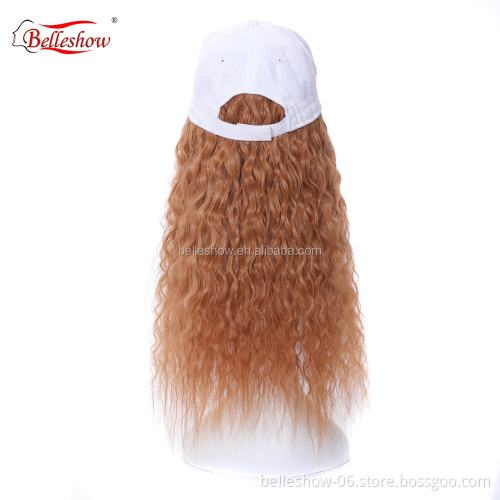 Hot sell synthetic hair and human hair black basketball hat Light brown wool roll hat wig  long curly wig